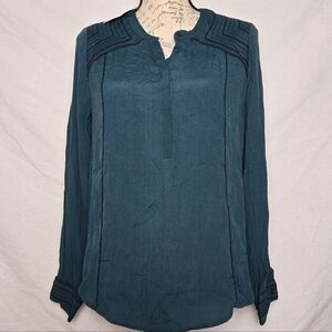 See U Soon Teal Pintuck Boho Blouse - Small